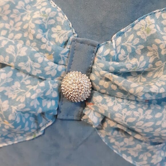 NEW Velvet texture Sueded Floral Bow Shoulder bag Purse Blue Cute Girlie Sling - Picture 4 of 9